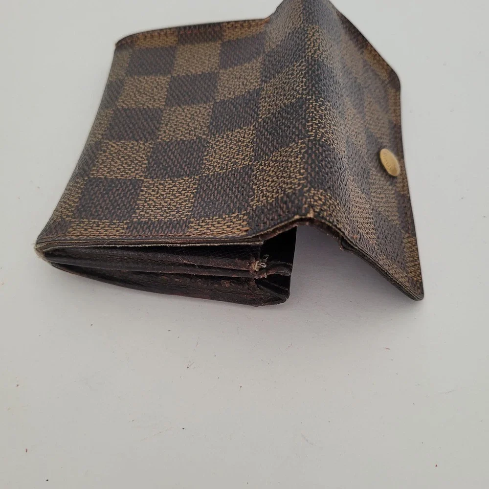 Louis‎ Vuitton Damier Ebene Compact Wallet Brown Checkered Made in France CA0996